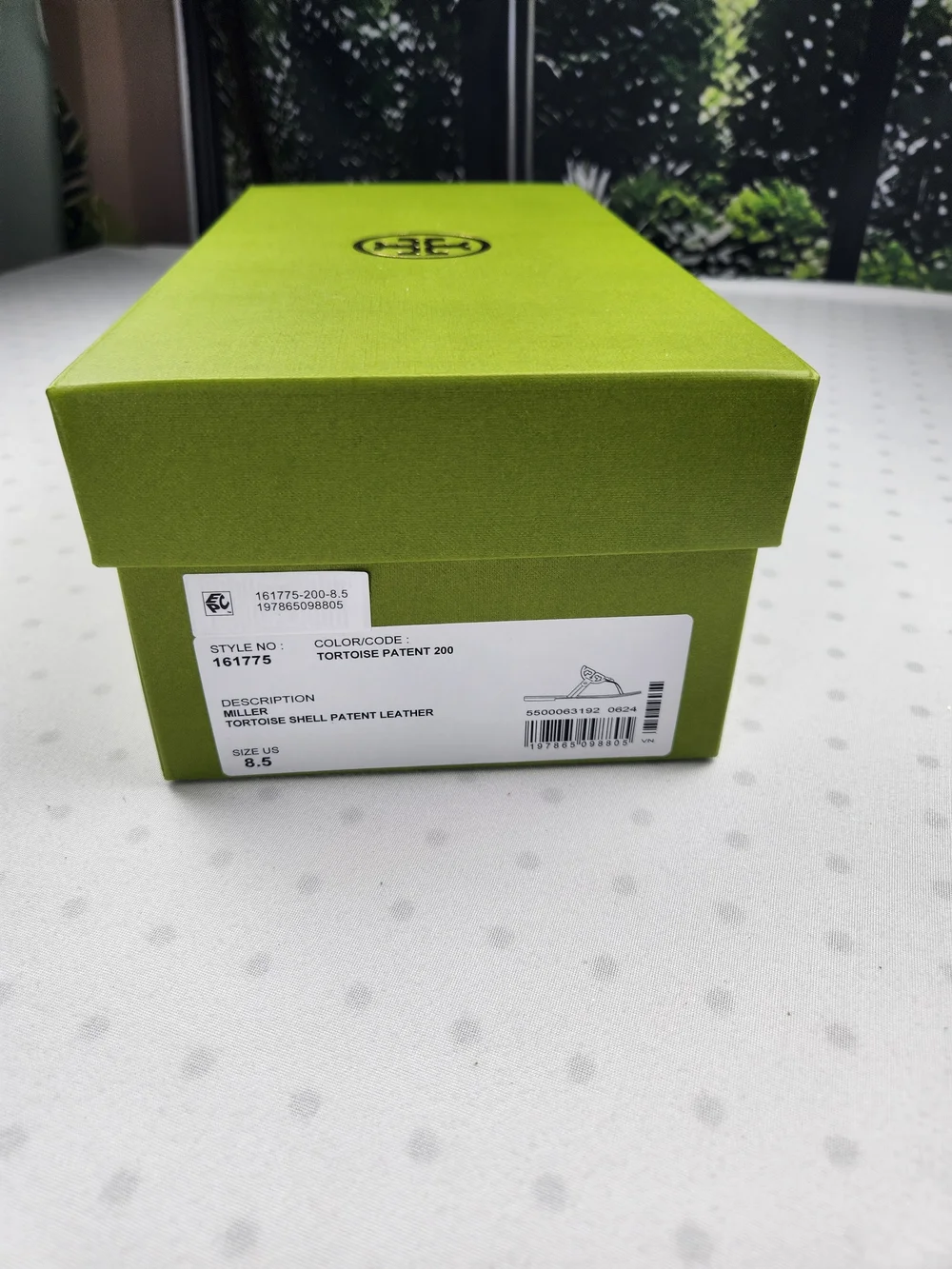 Tory Burch Lime Green Shoe Box with Gold Logo (Empty)